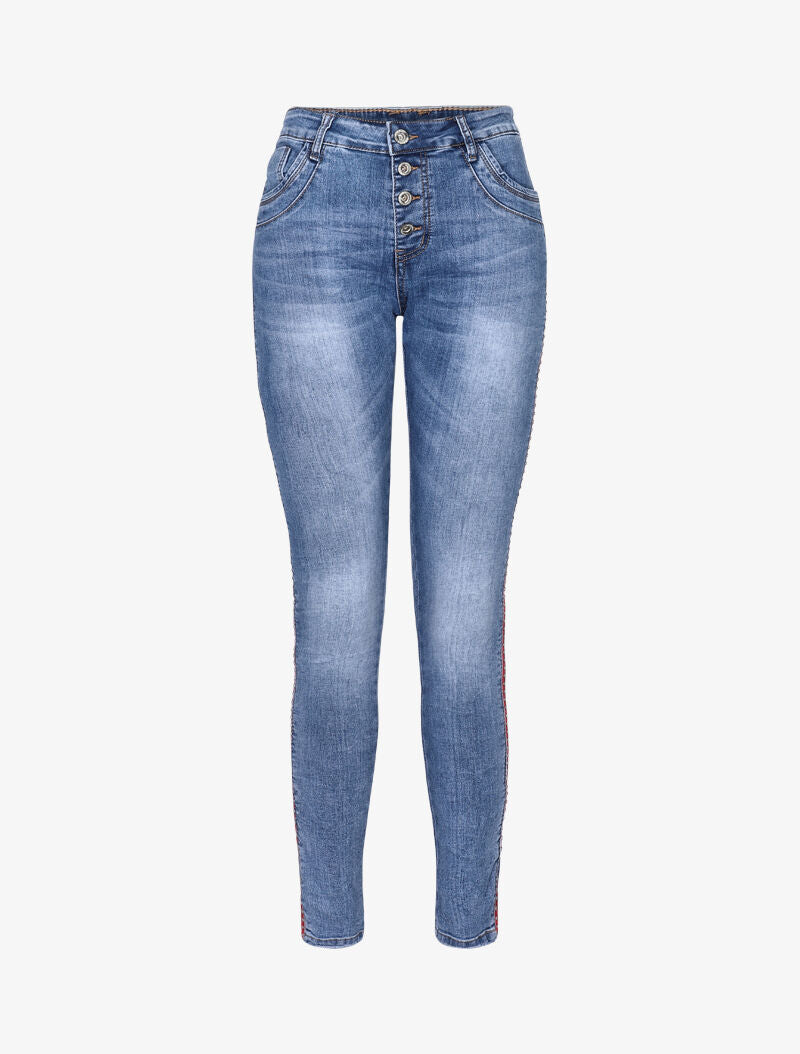 Jean à bandes cloutées contrastantes - bleu denim - 3