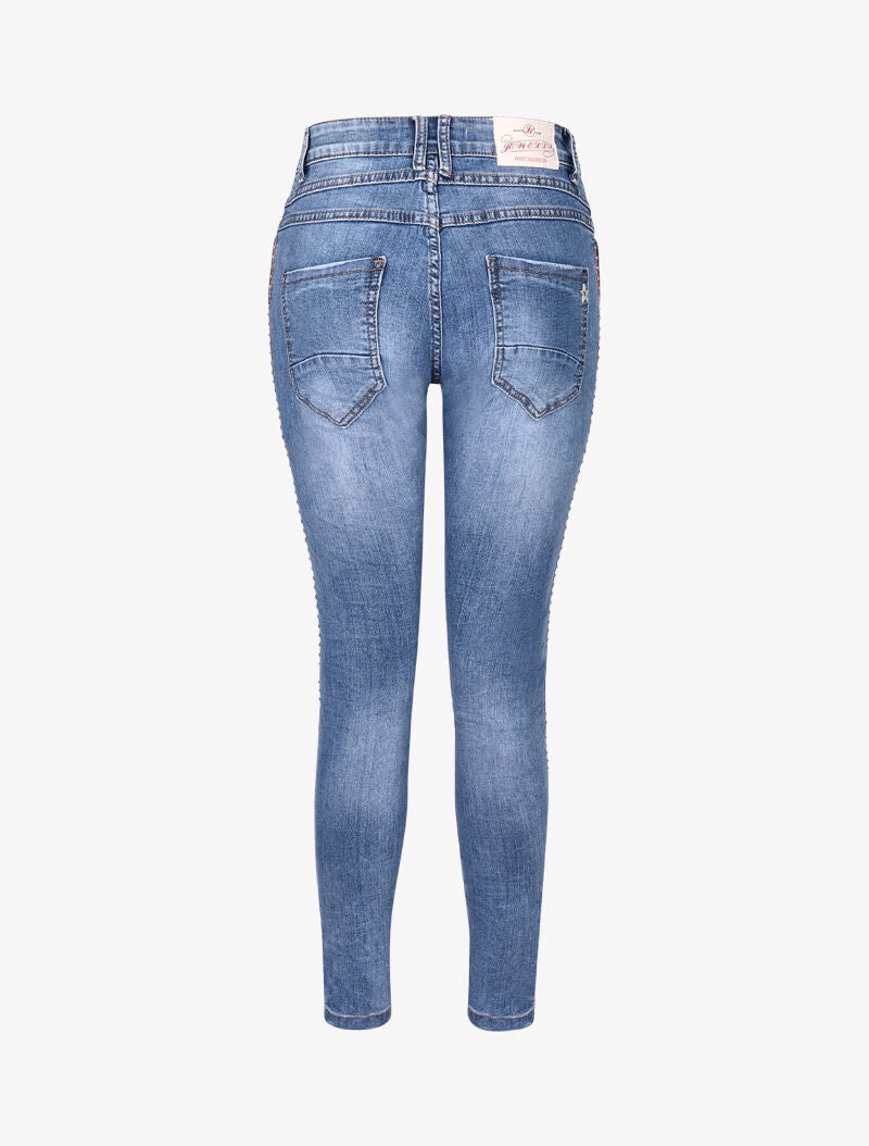 Jean à bandes cloutées contrastantes - bleu denim - 4