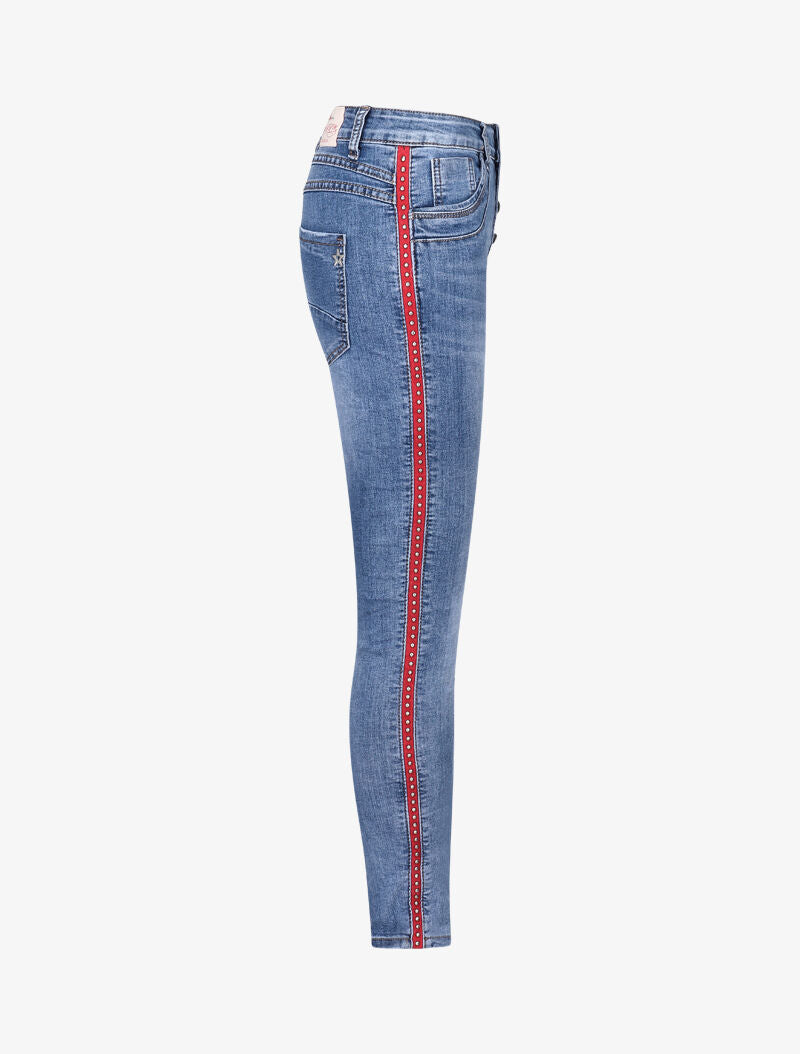 Jean à bandes cloutées contrastantes - bleu denim - 5