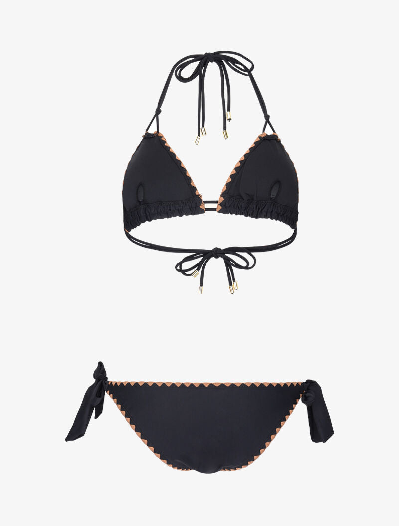 Bikini triangle empiécé coquillages - noir - 2