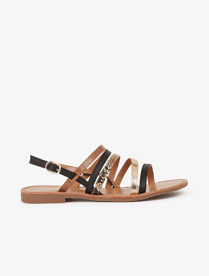 Nu-pieds multi brides à imprimé animal - noir - 2