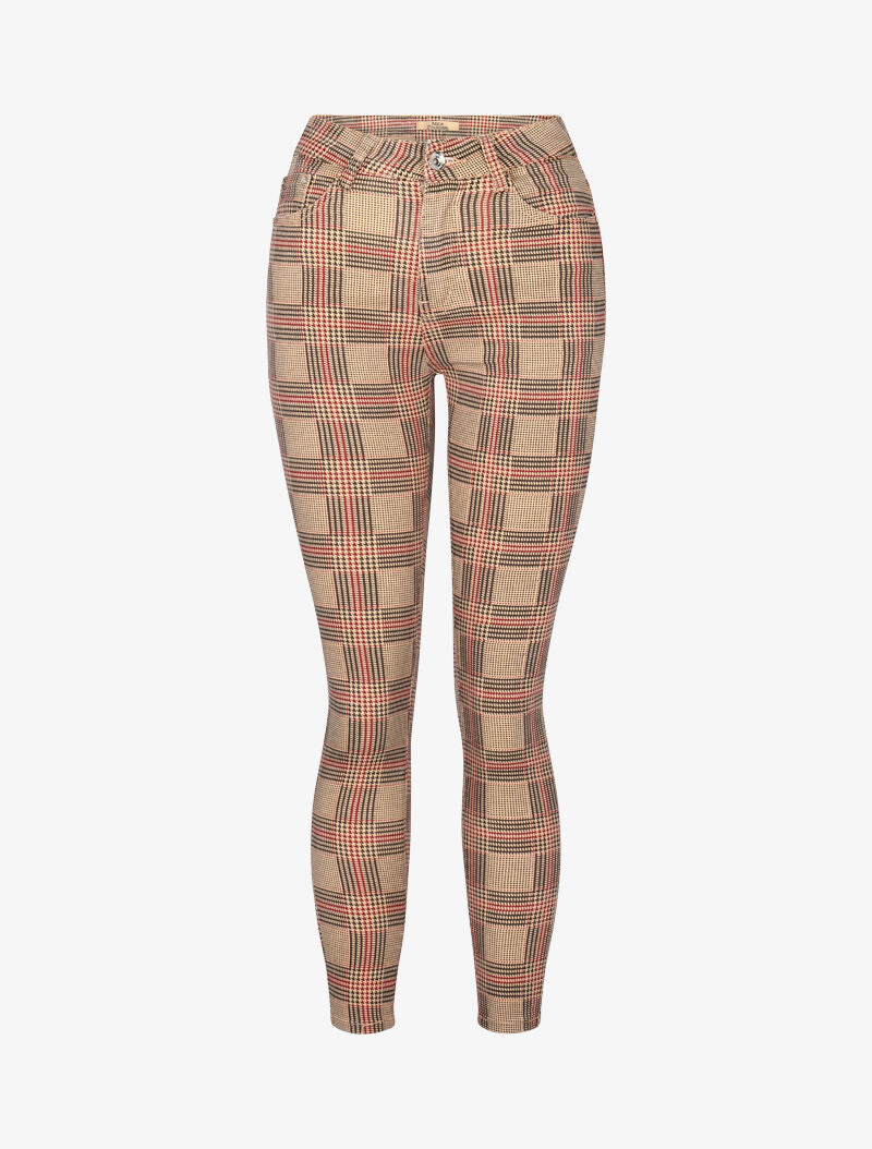Jean imprimé damier pied de poule coupe skinny - camel - 3