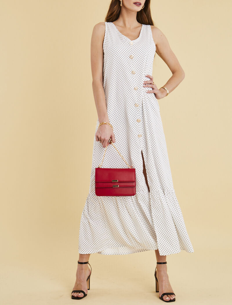 Robe à pois et bord fendu - blanc - 1
