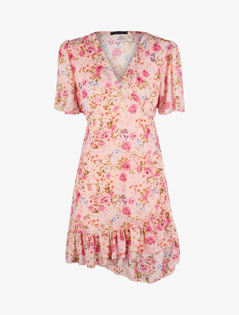 Robe à manches volantées et bord à basques - rose - 1