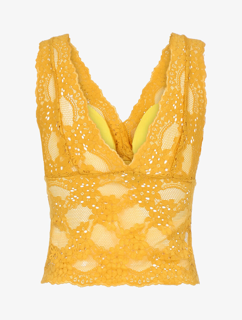 Crop top ajouré en dentelle - jaune - 3