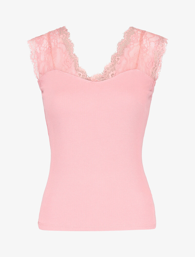 Débardeur à larges bretelles en dentelle - rose - 1