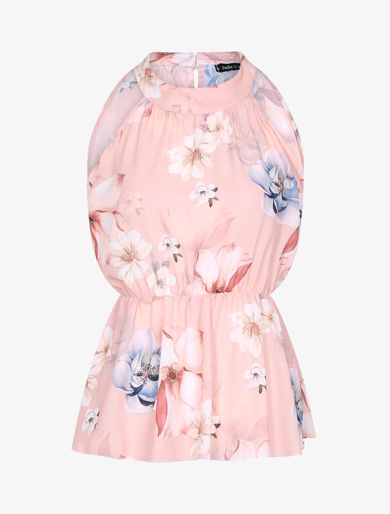 Top péplum en voile à imprimé fleuri - rose - 3