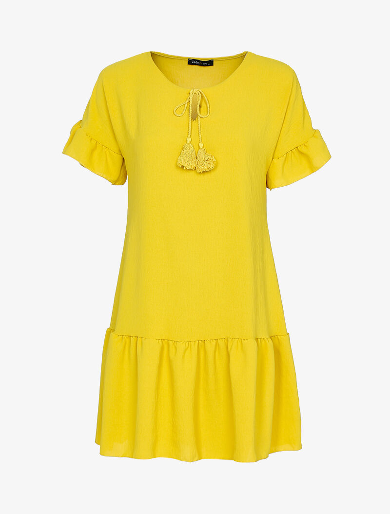 Robe trapèze à volants - jaune - 1