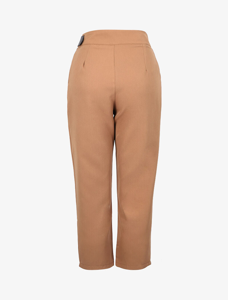 Pantacourt à ceinture simili - camel - 2