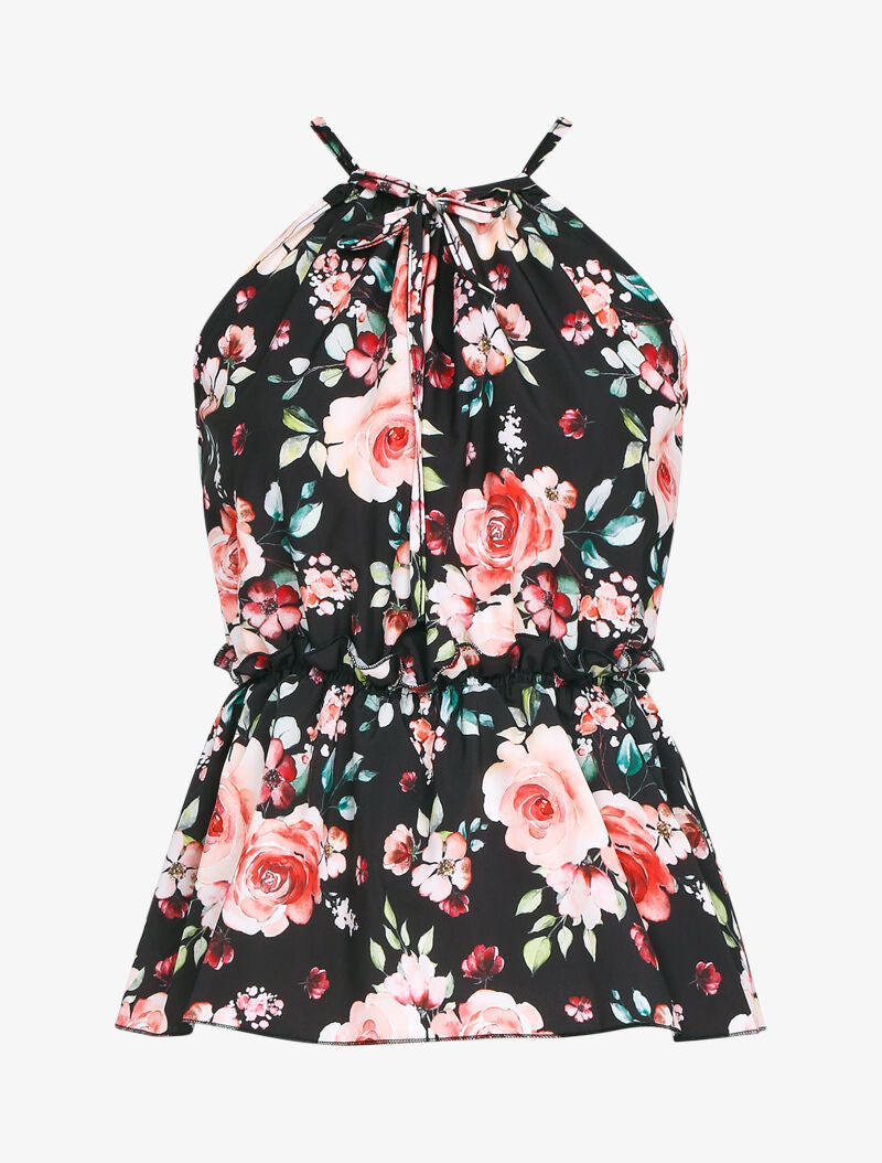 Top péplum léger à imprimés - noir - 1