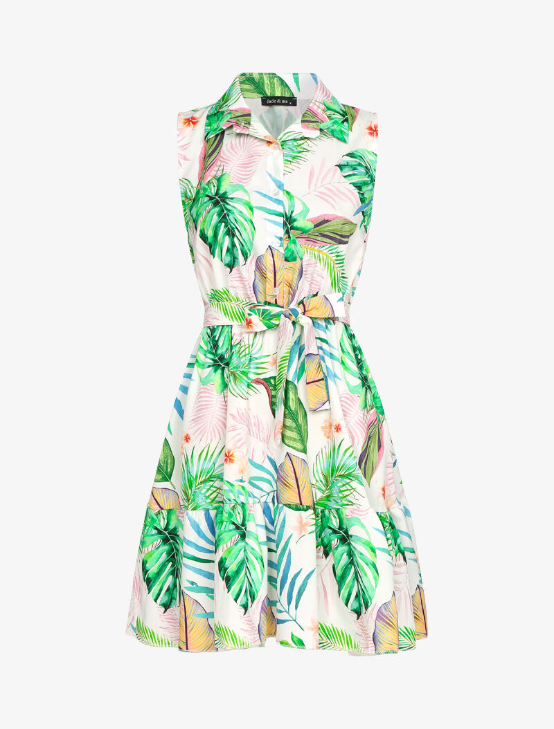 Robe à col chemise et imprimé tropical - ecru - 1