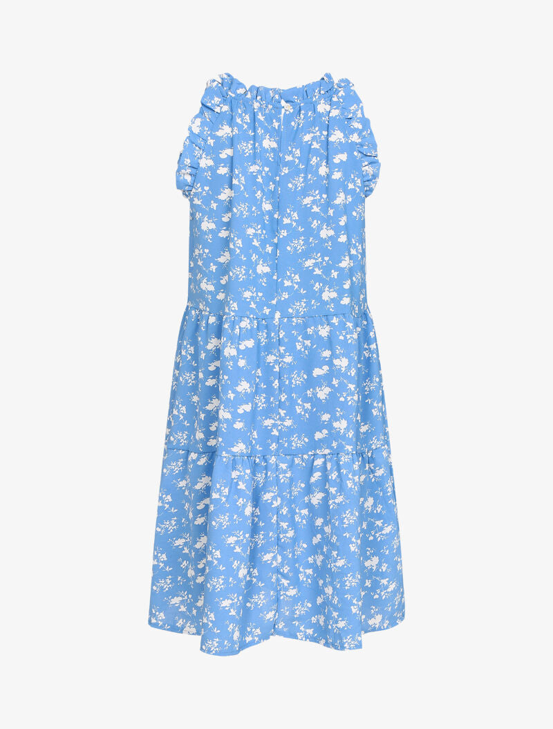 Robe trapèze à buste volanté - bleu - 2