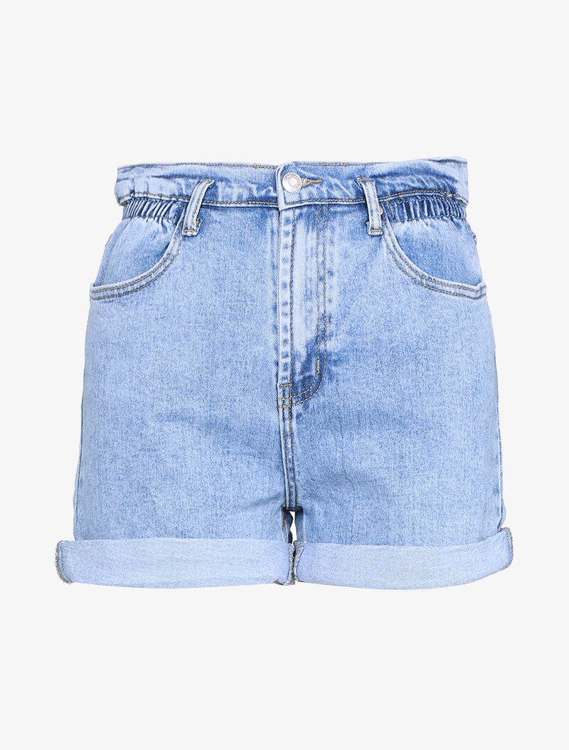 Short à taille haute élastiquée - bleu denim - 3