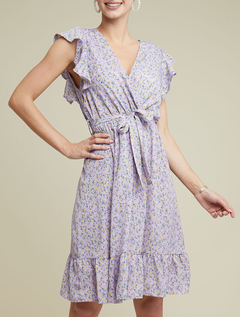 Robe patineuse à fleurs et volants - lilas - 4