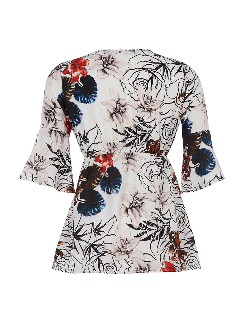 Blouse imprimée taille élastiquée - blanc - 2