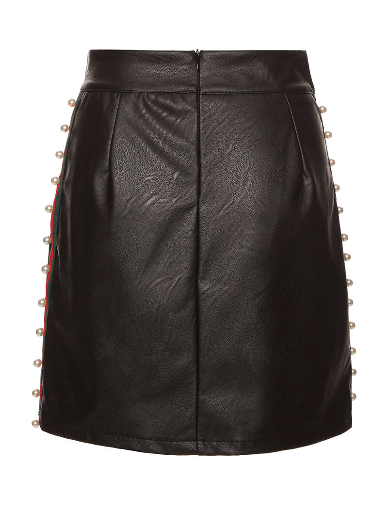 Jupe en simili côtés perlé - noir - 2