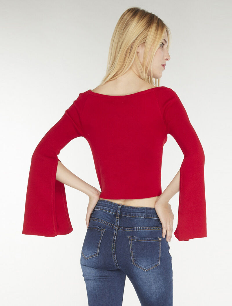 Pull court manches fendues - rouge - 4