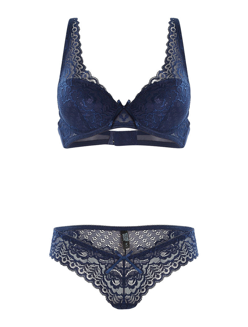 Ensemble SG et culotte en dentelle fine - marine - 3