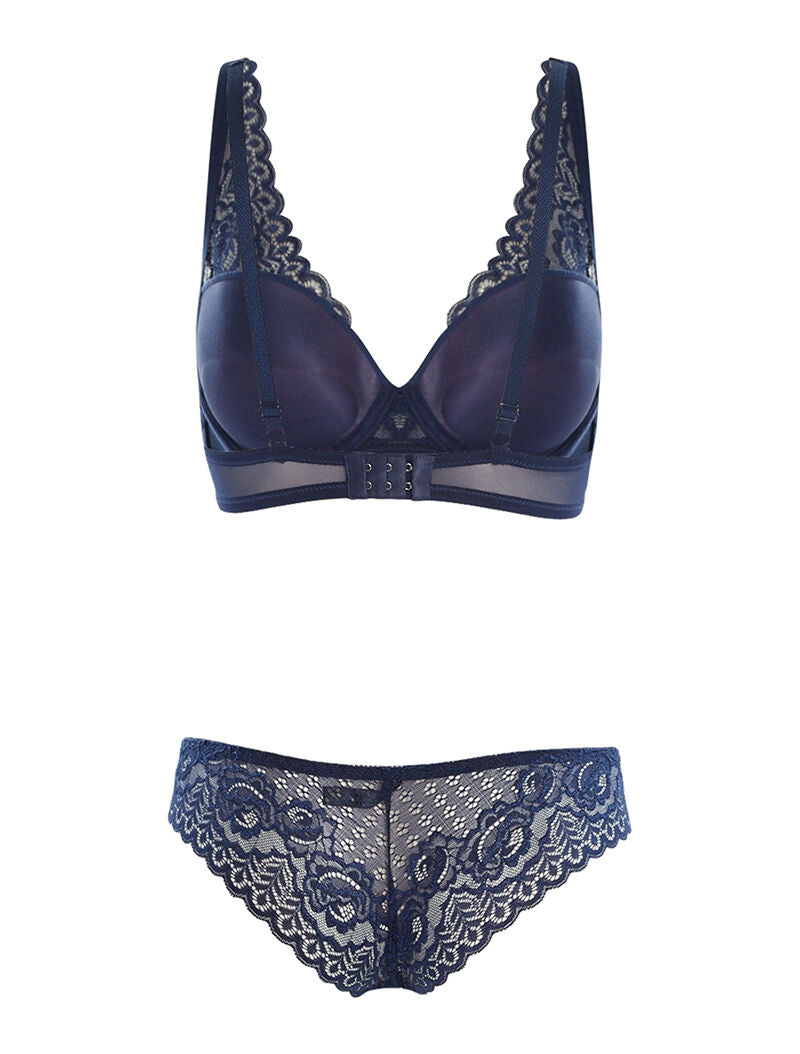 Ensemble SG et culotte en dentelle fine - marine - 2