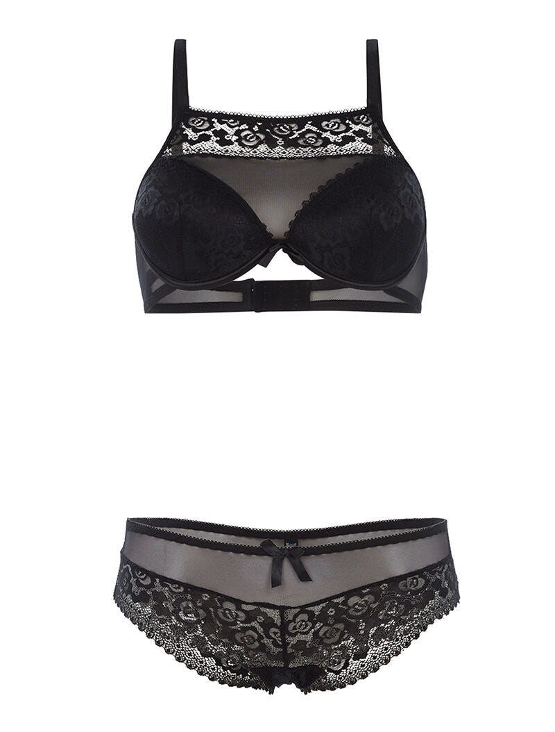Ensemble SG effet brassière et culotte bord dentellé - noir - 1