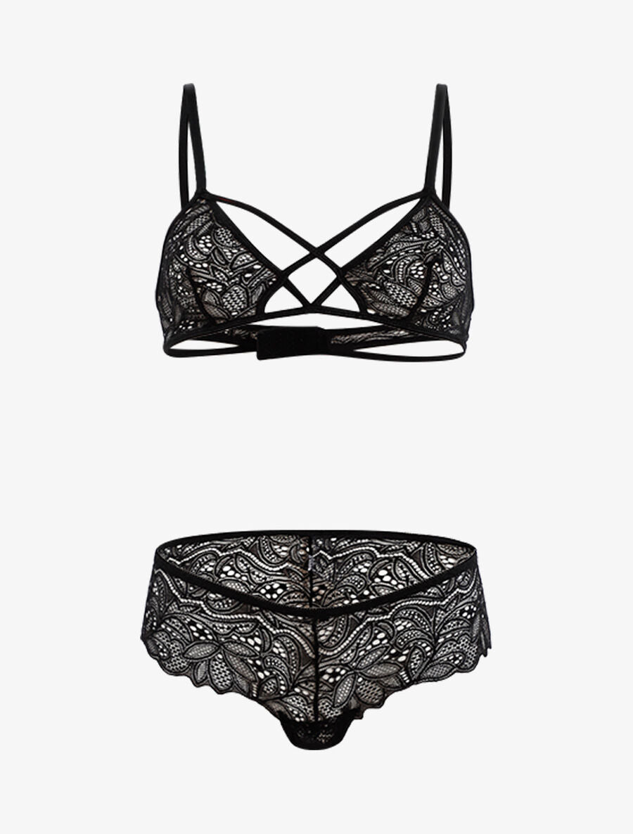 Ensemble lace en dentelle ajourée - Noir - 1