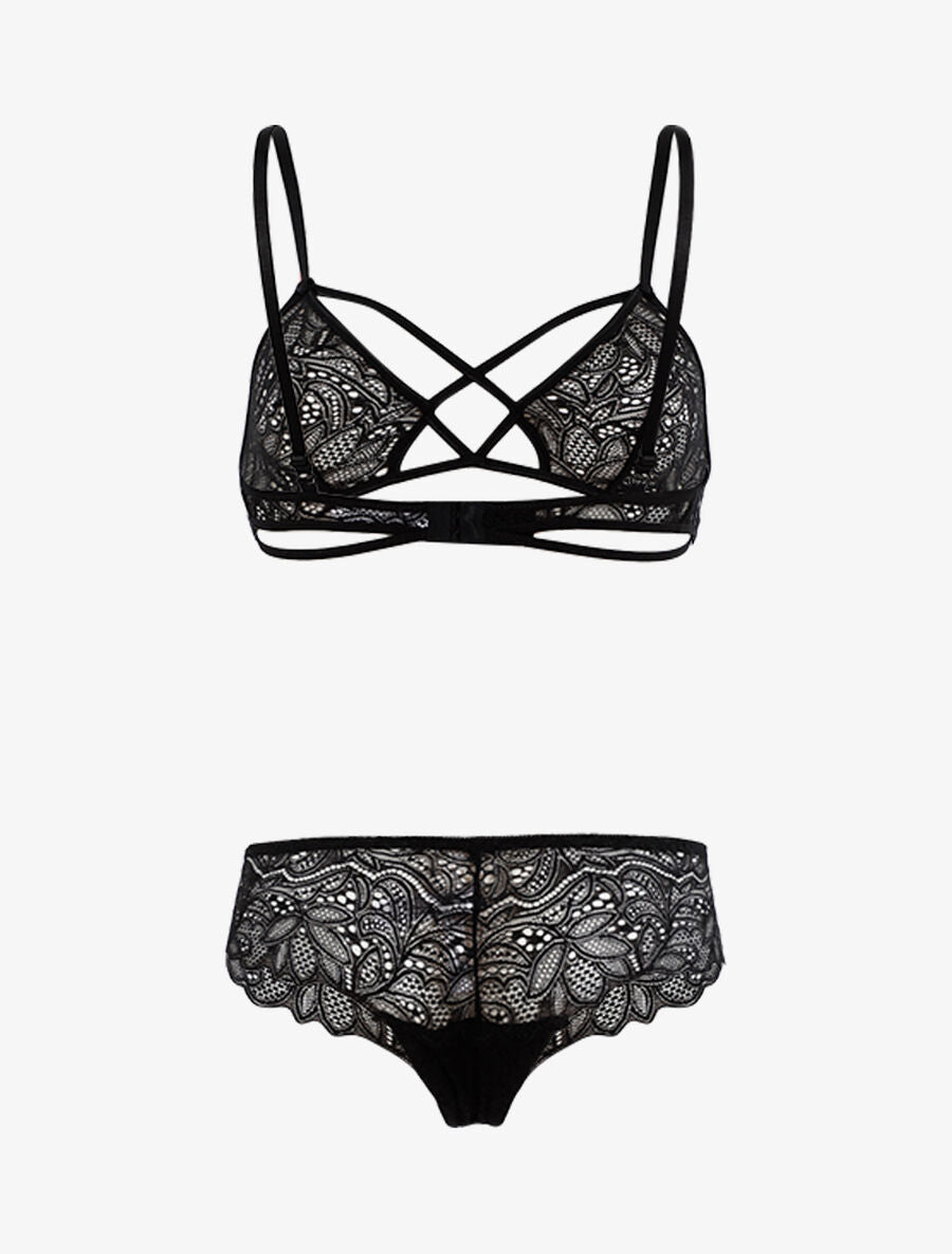 Ensemble lace en dentelle ajourée - Noir - 2