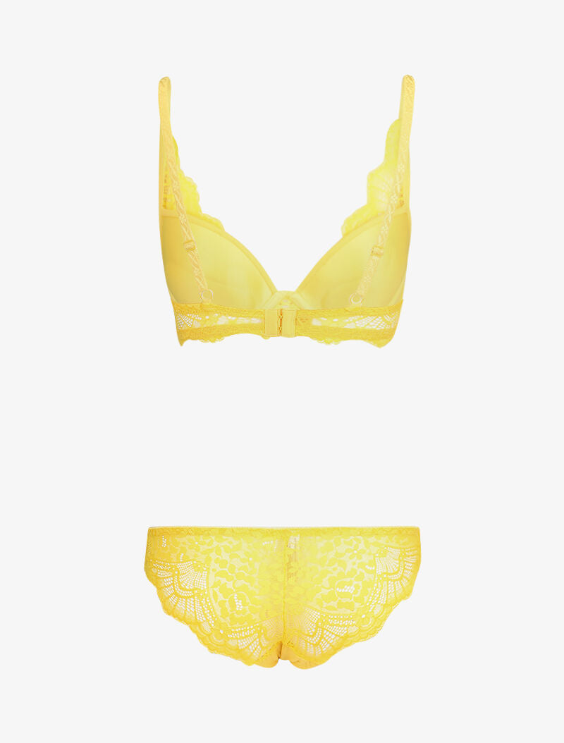 Ensemble en dentelle et culotte ajourée - Jaune - 2