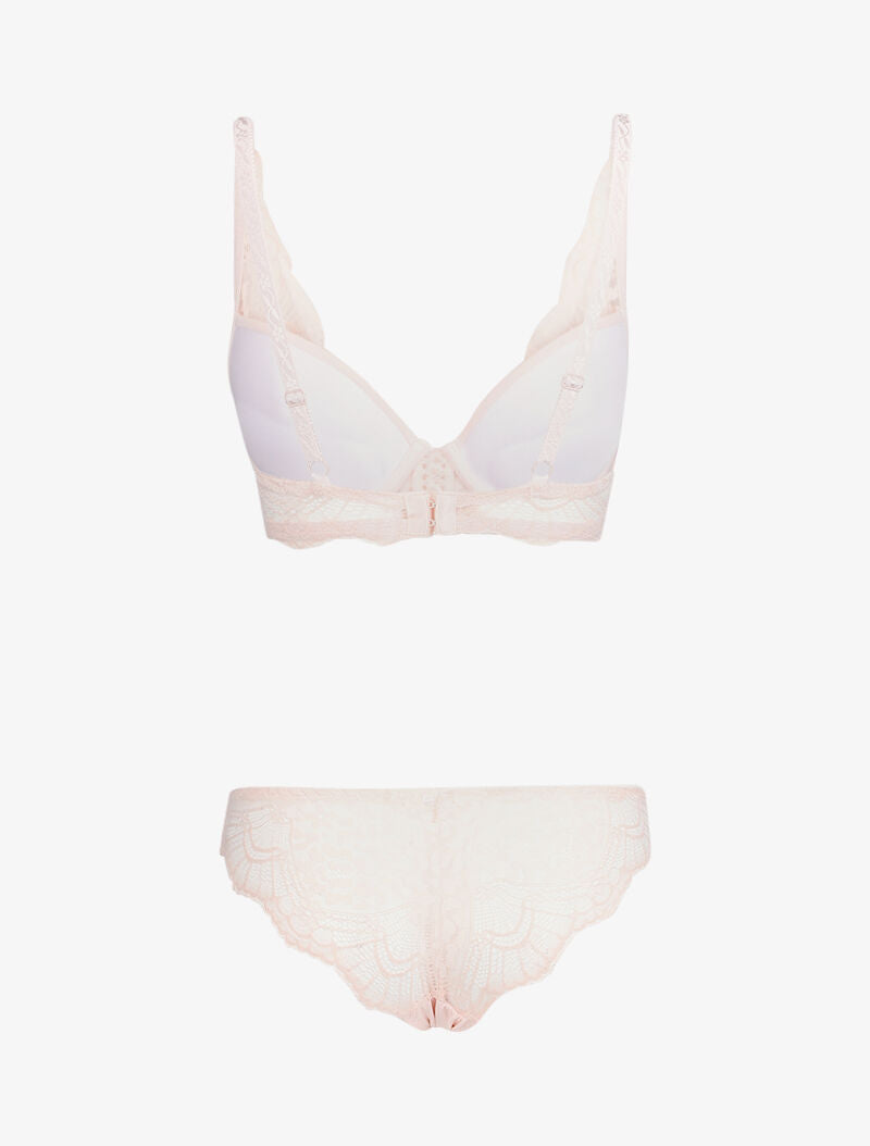 Ensemble en dentelle et culotte ajourée - Rose poudré - 2