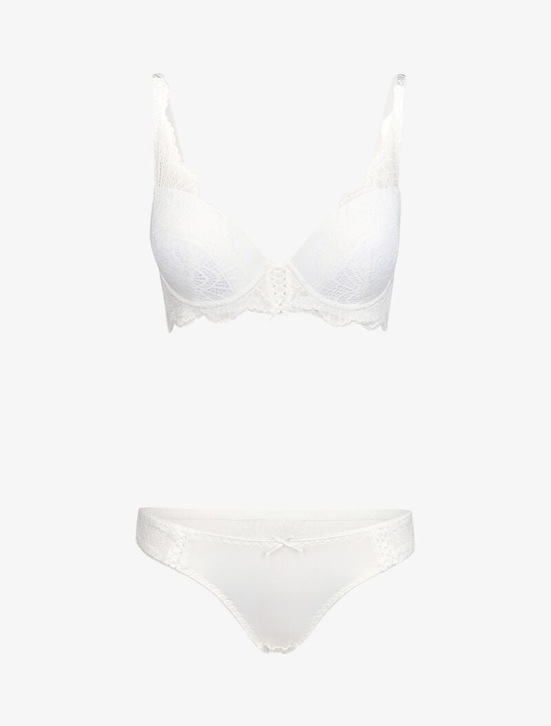 Ensemble en dentelle et culotte ajourée - Blanc - 3