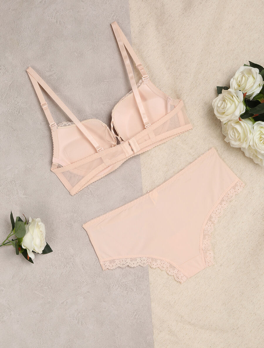 Ensemble en dentelle à liens - Rose pâle - 2