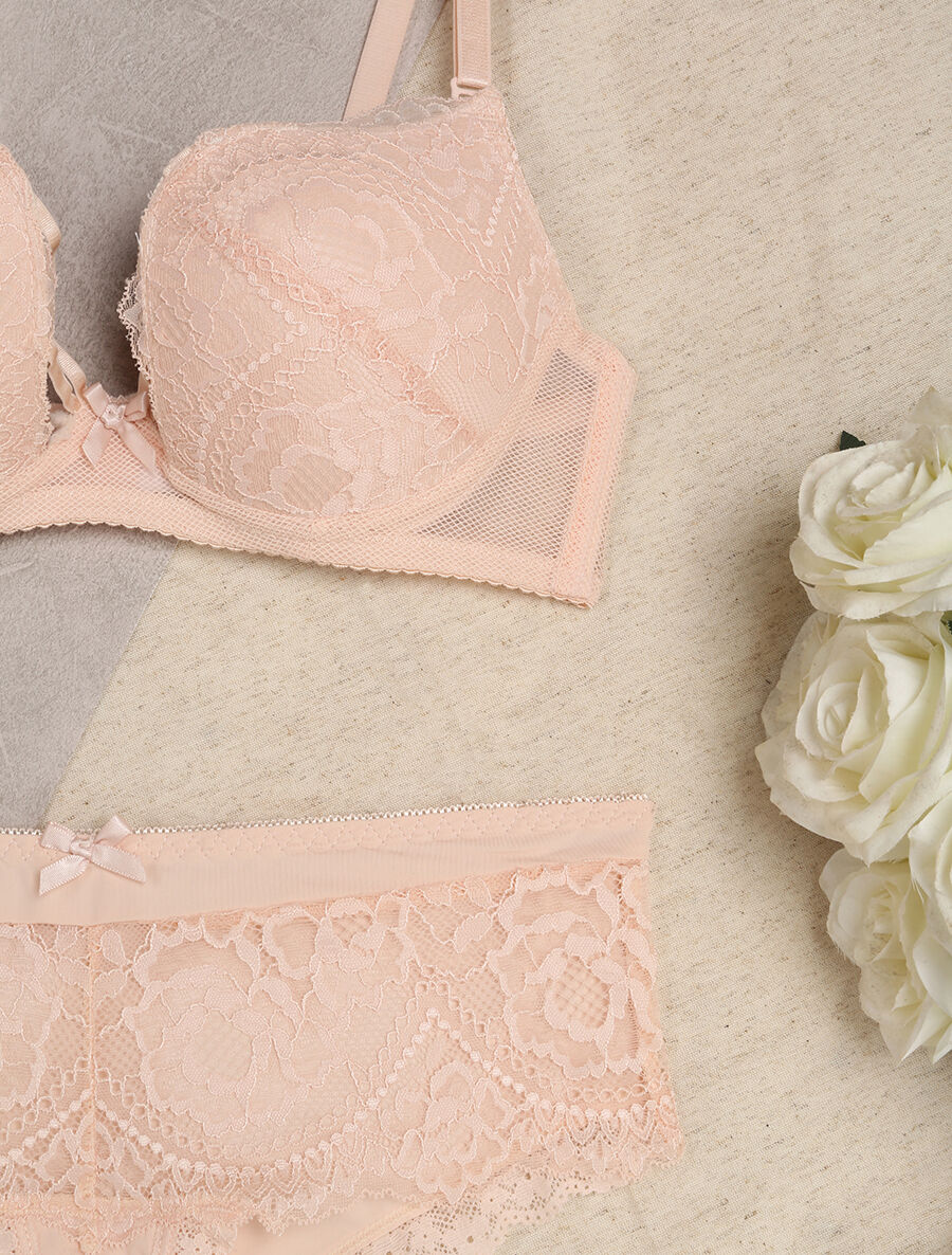 Ensemble en dentelle à liens - Rose pâle - 3