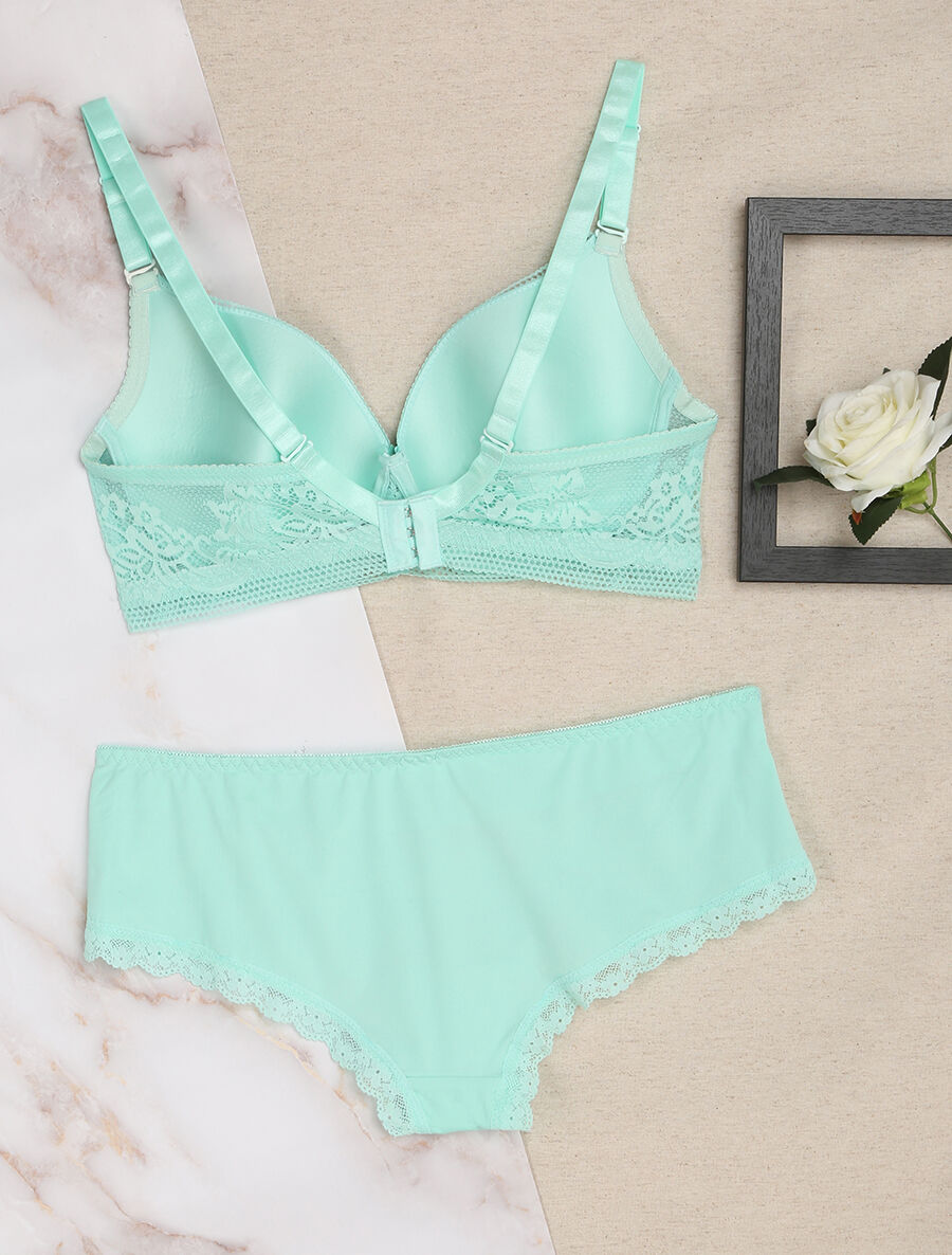 Ensemble grande taille en dentelle fleurie - Turquoise - 2