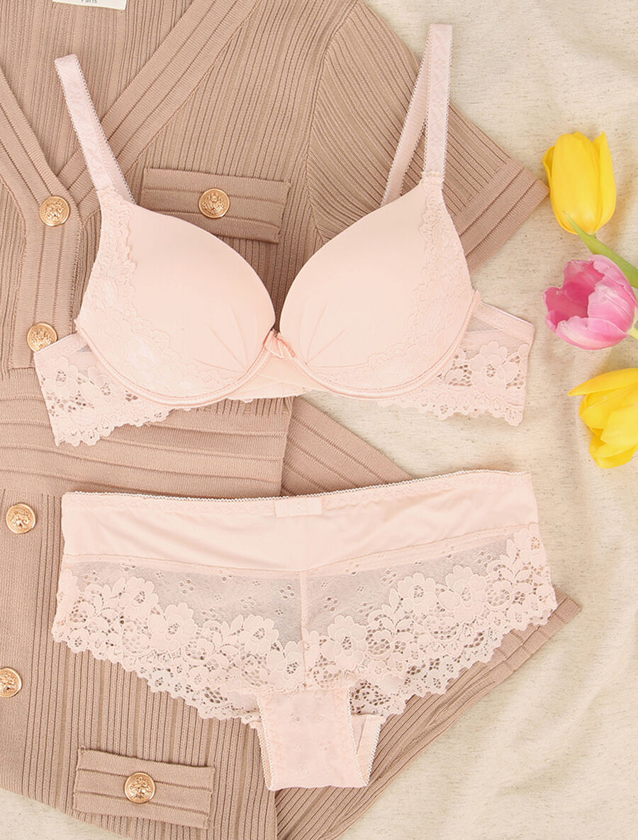 Ensemble emboitant en résille et en dentelle - Rose - 4
