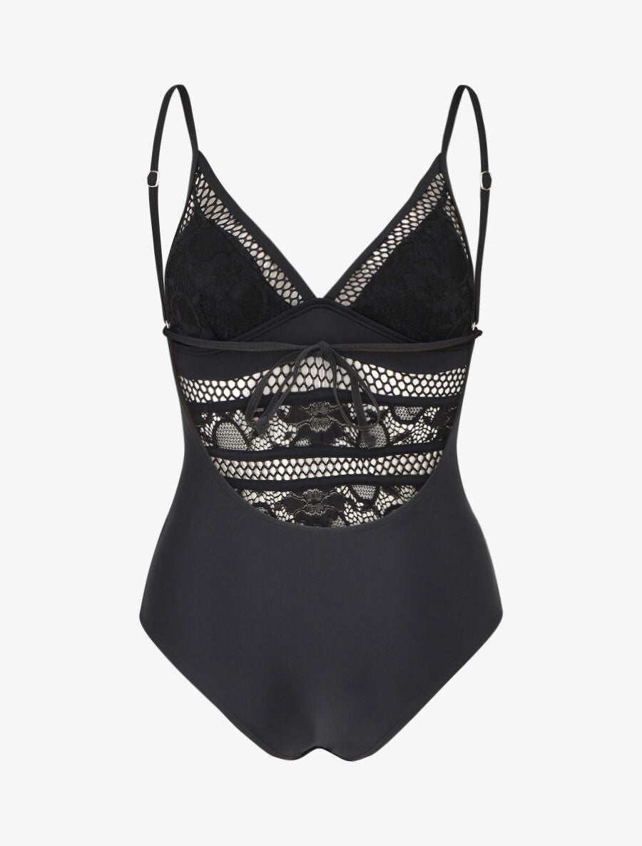Maillot de bain en dentelle ajourée - Noir - 2