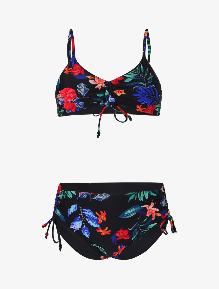Bikini taille haute imprimé floral - Noir - 5