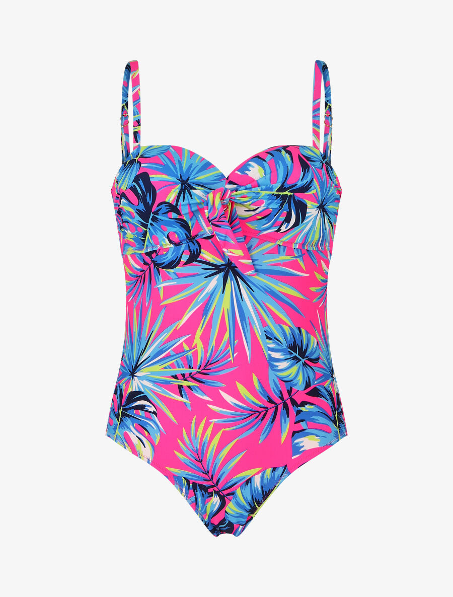 Maillot de bain une pièce imprimé feuille tropicales - Rose fluo - 2