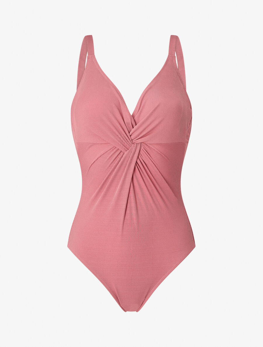 Maillot de bain une pièce côtélé à haut torsadé - Vieux rose - 1