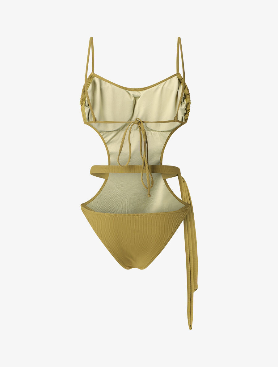 Maillot de bain échancré à lien décoratif - Kaki - 2
