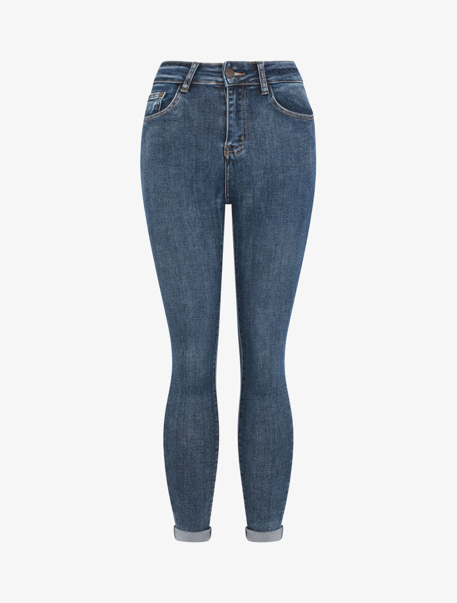Jean classique à revers coupe skinny - Bleu - 4