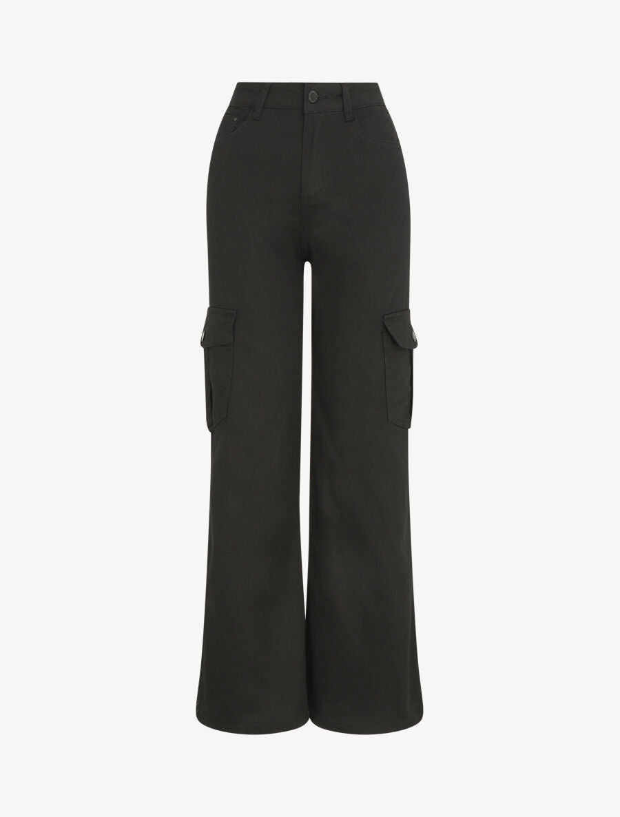 Jean cargo droite taille haute - Noir - 1