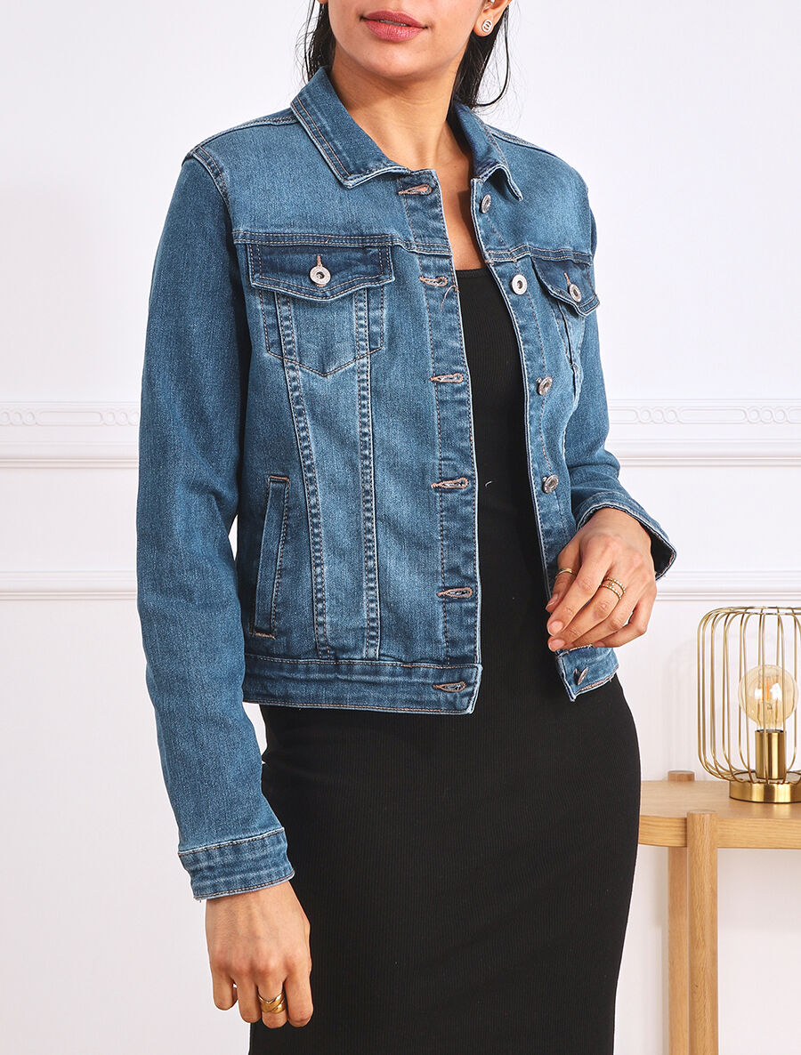Veste en jean délavée - Bleu - 4