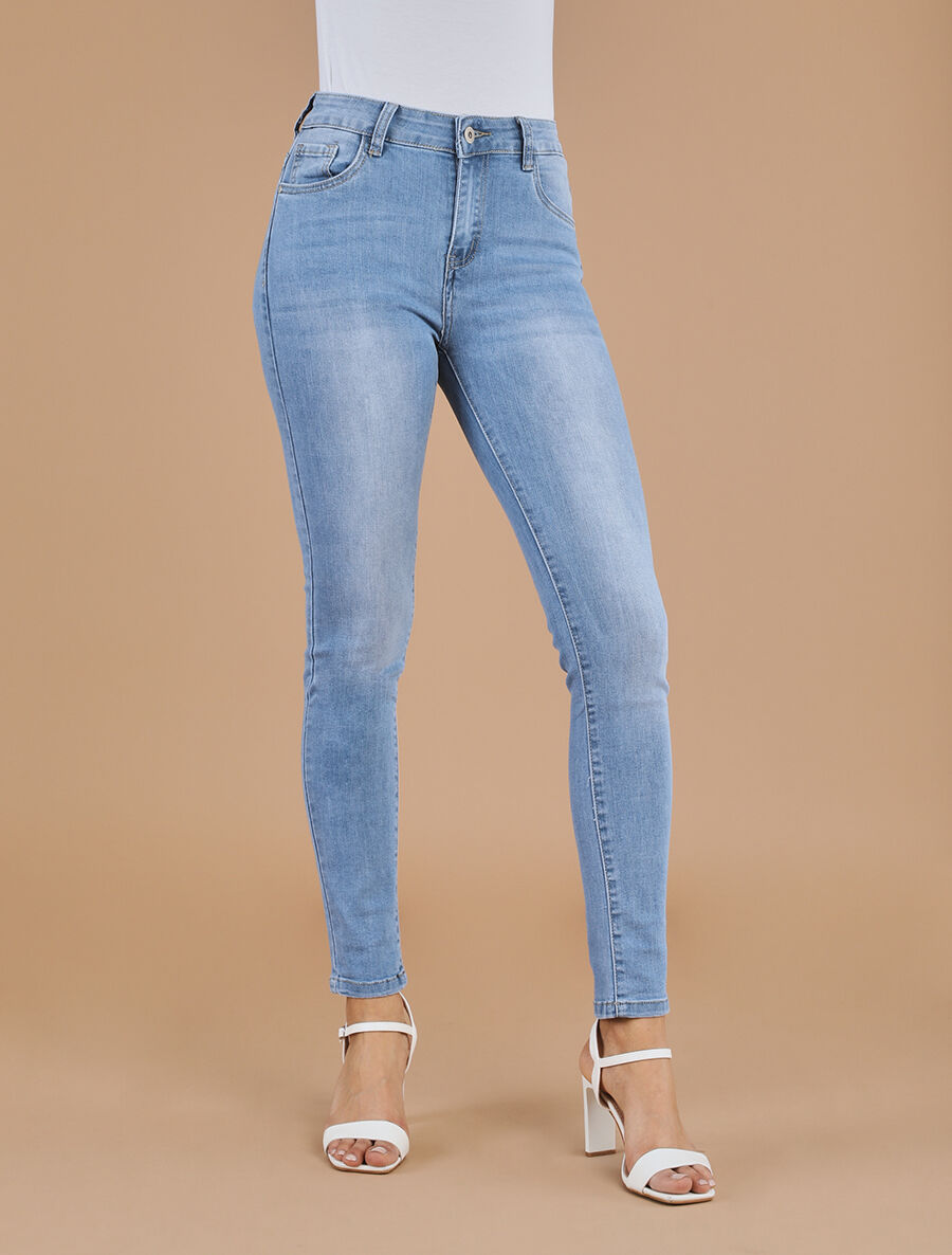 Jean délavé coupe skinny taille standard - Bleu clair - 4
