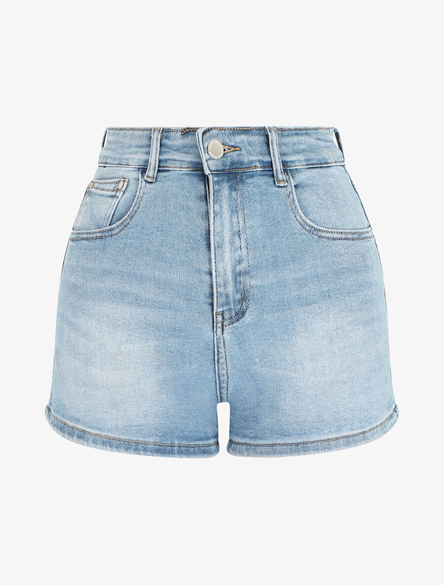 Short délavé coupe droite - Bleu - 1