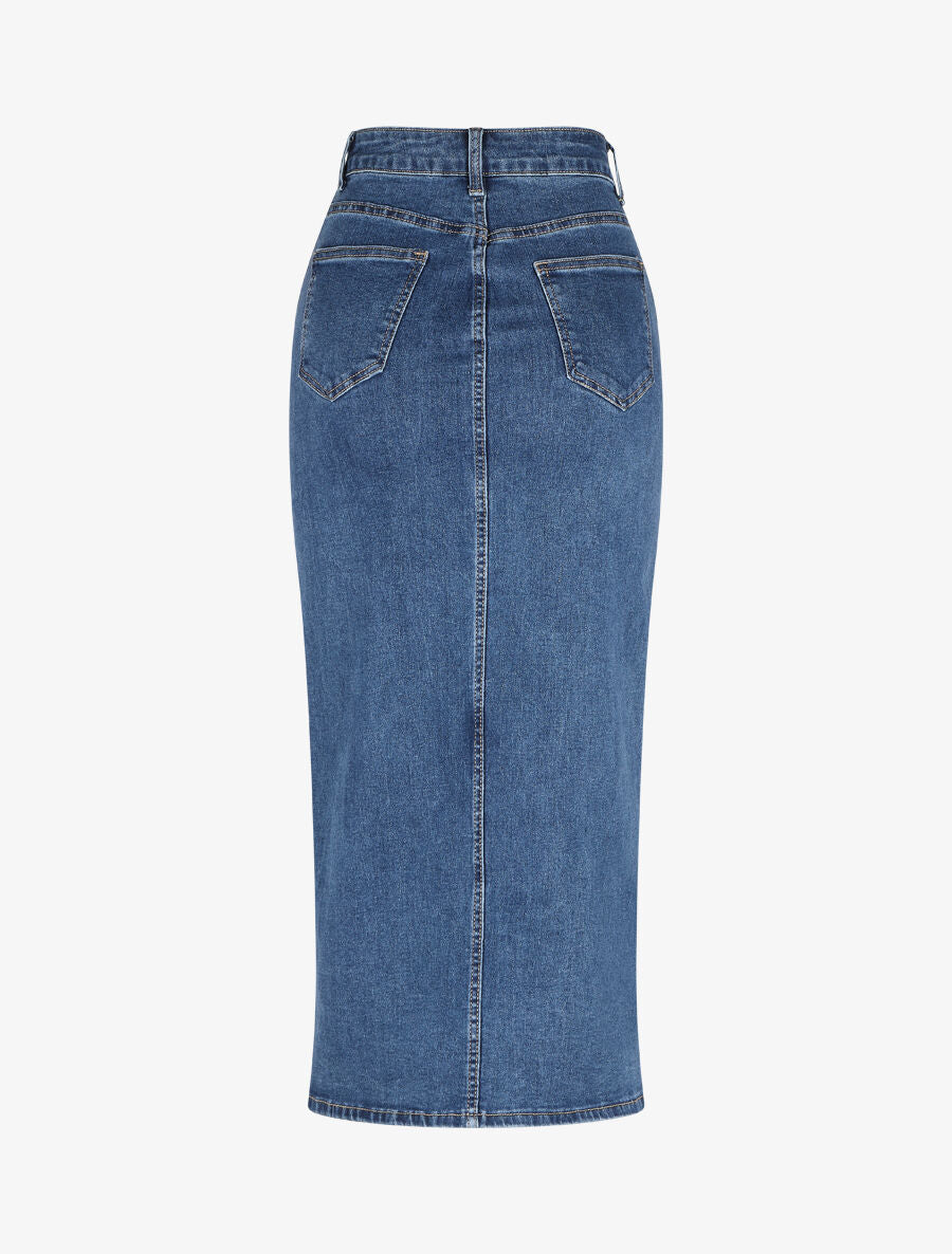 Jupe longue en jean coupe droite - Bleu - 2