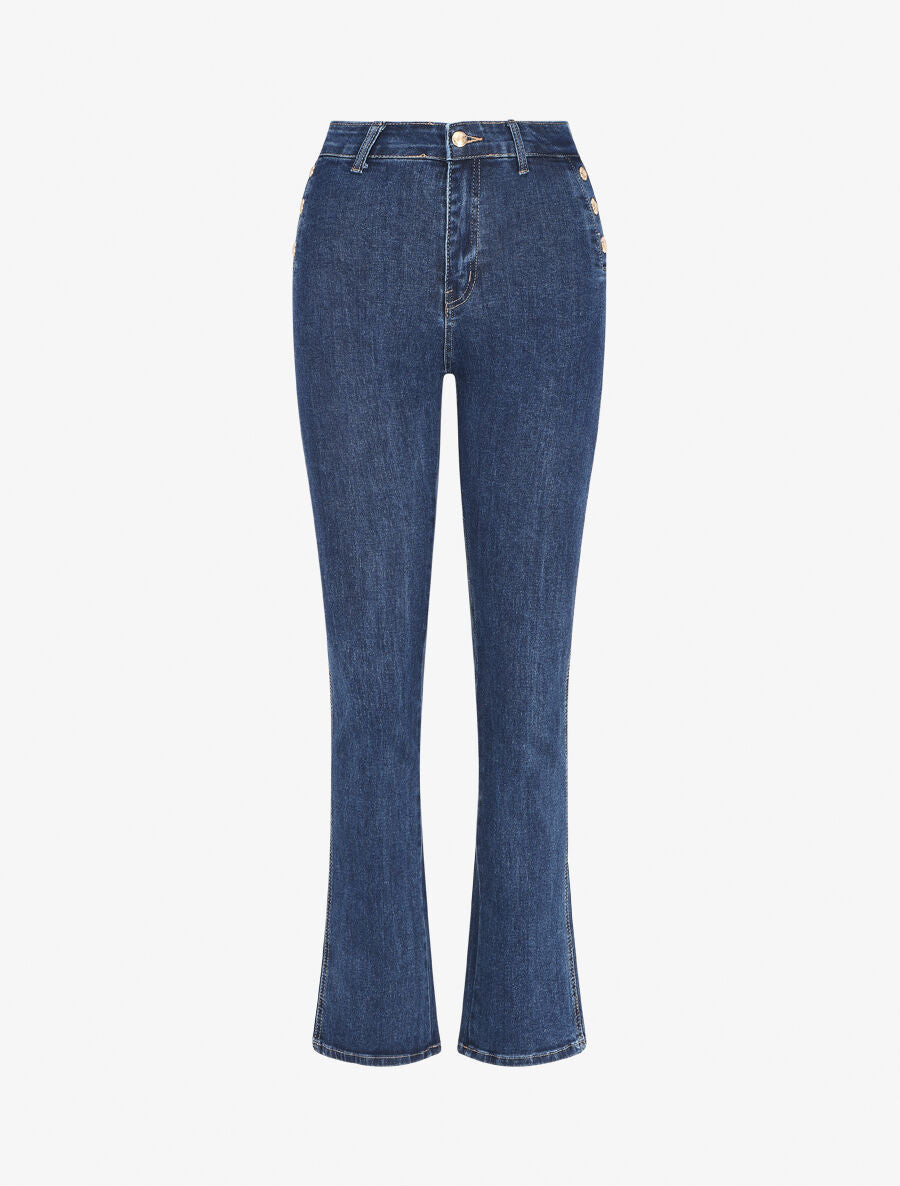 Jean à boutons décoratifs coupe bootcut - Bleu - 1