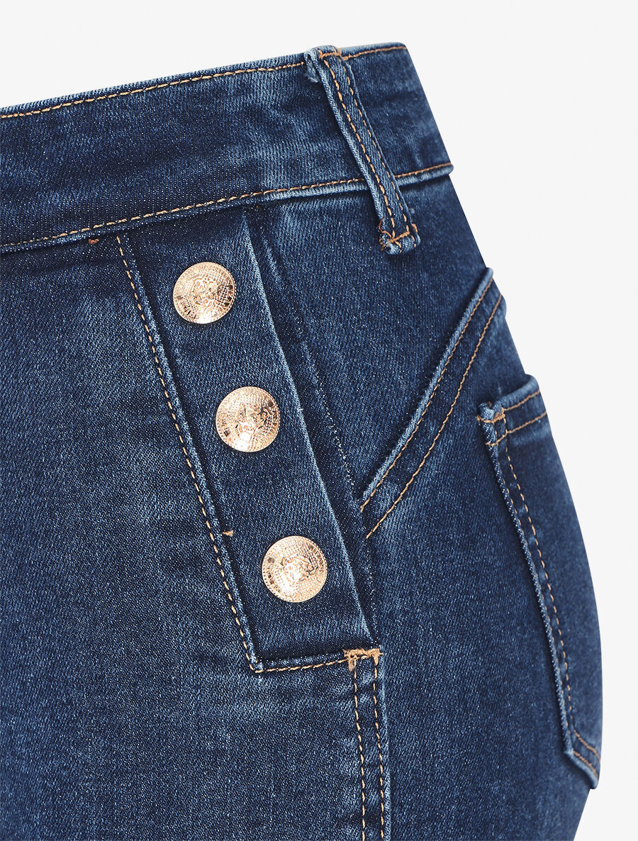 Jean à boutons décoratifs coupe bootcut - Bleu - 3