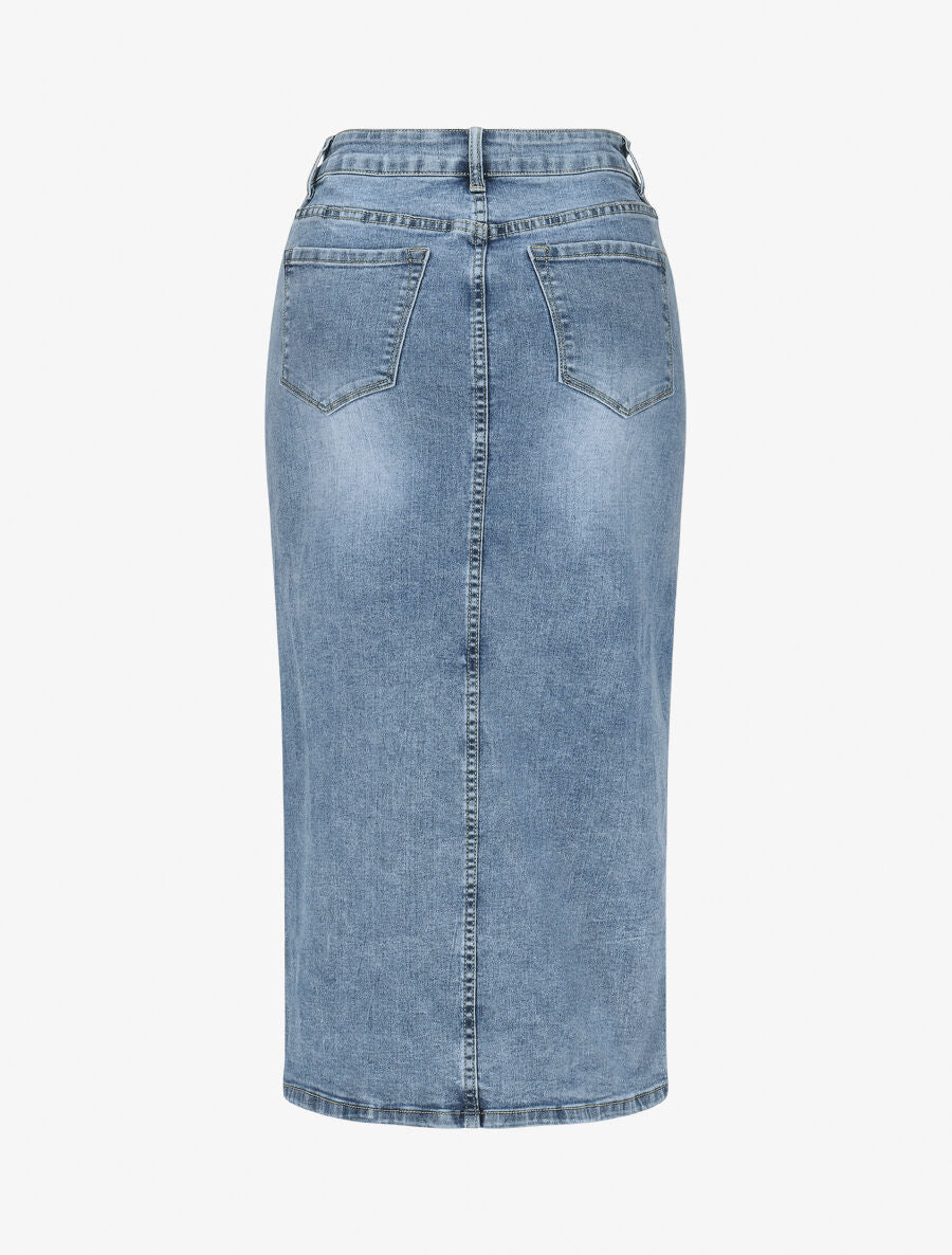 Jupe longue en jean fendue - Bleu - 2
