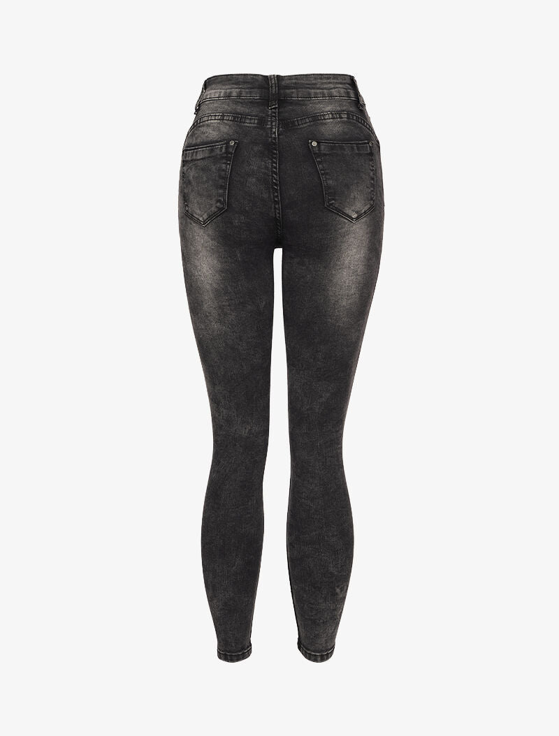 Jean skinny taille haute et délavé - Gris foncé - 2