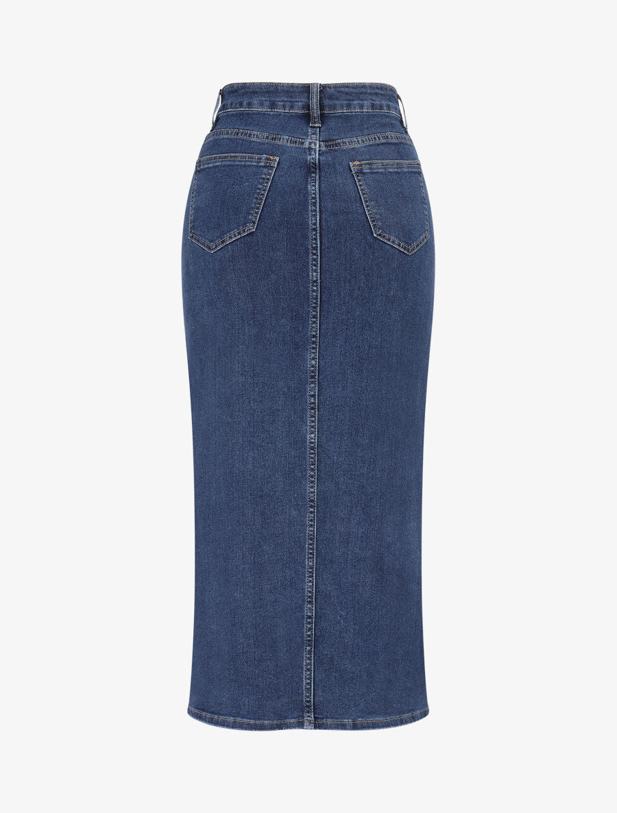 Jupe mi-longue fendue - Bleu - 2