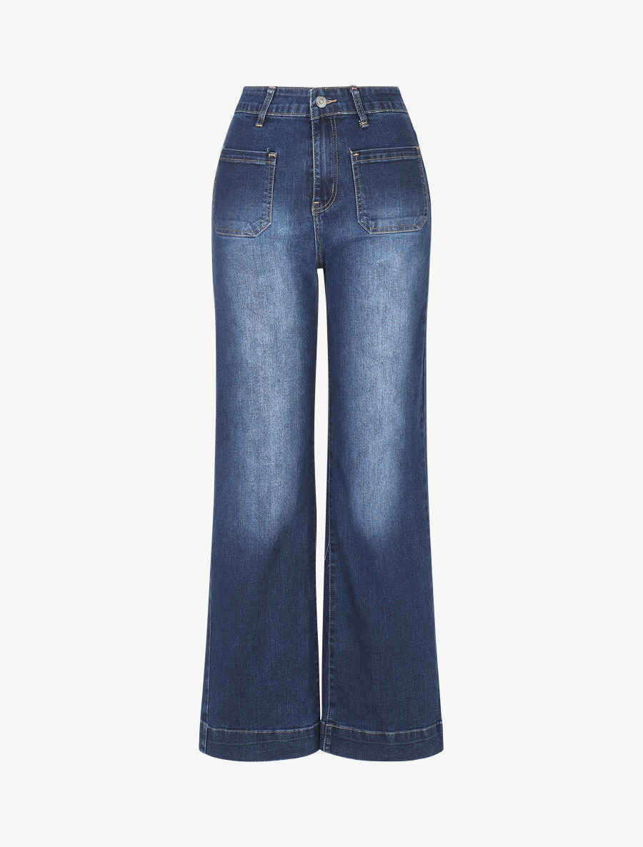 Jean taille haute coupe flare - Bleu - 1